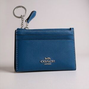 COACH mini skinny ID Case in Blue Crossgrain Leather